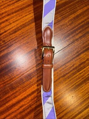 Striped Canvas Belt with Brown Leather Trim Collared Greens Handmade in Essex CT